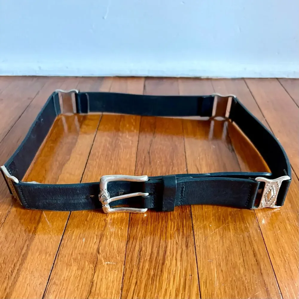 Vintage Albatros Made in Italy Leather Belt, XL Silver Tone